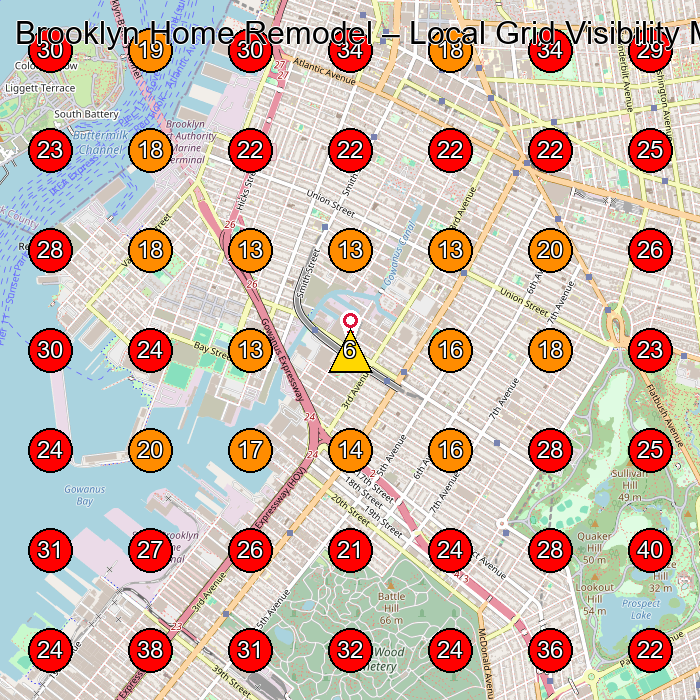 Brooklyn Home Remodel GeoGrid visibility map for General Contractor in Brooklyn